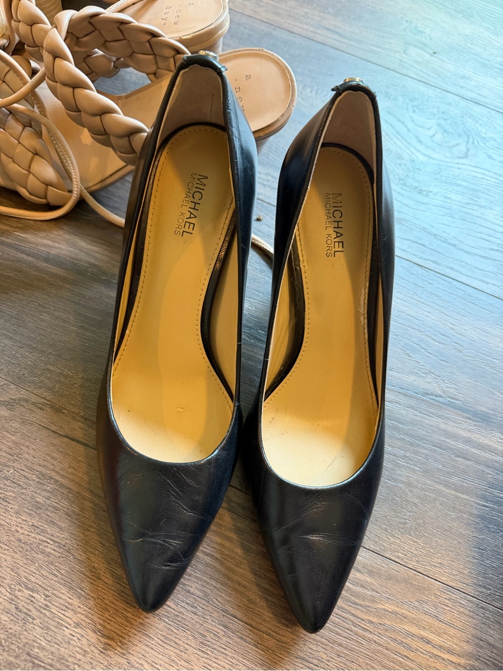 MICHAEL Michael Kors Black Pointed Leather Pumps — Classic Heel